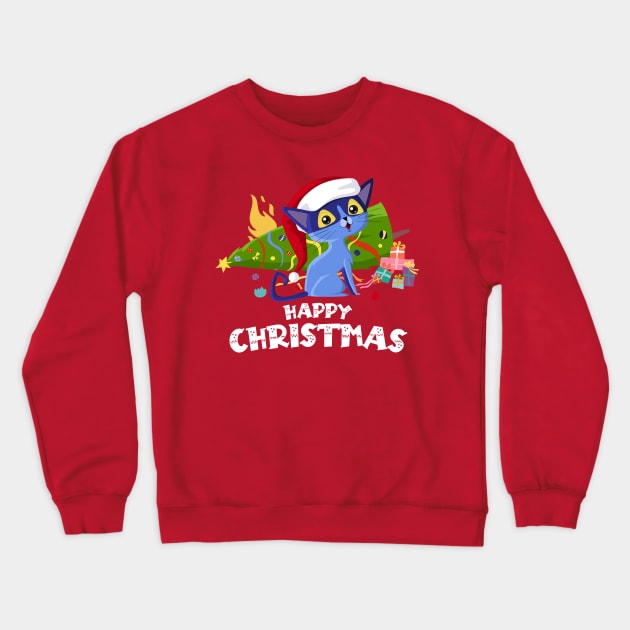 Naughty Christmas Cat (on dark colors) Crewneck Sweatshirt by Messy Nessie